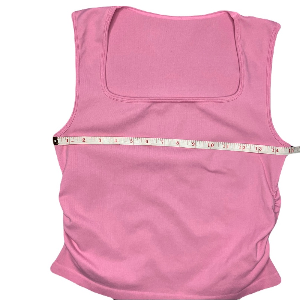 Pink Square Neck Ruched sides Tank Top - Picture 5 of 6